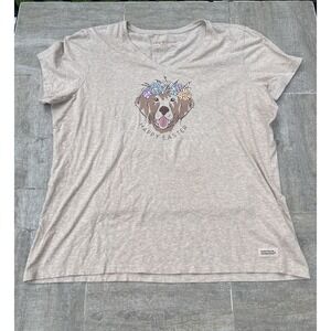 LIFE IS GOOD WOMENS VNECK SHIRT WITH DOG "HAPPY EASTER"